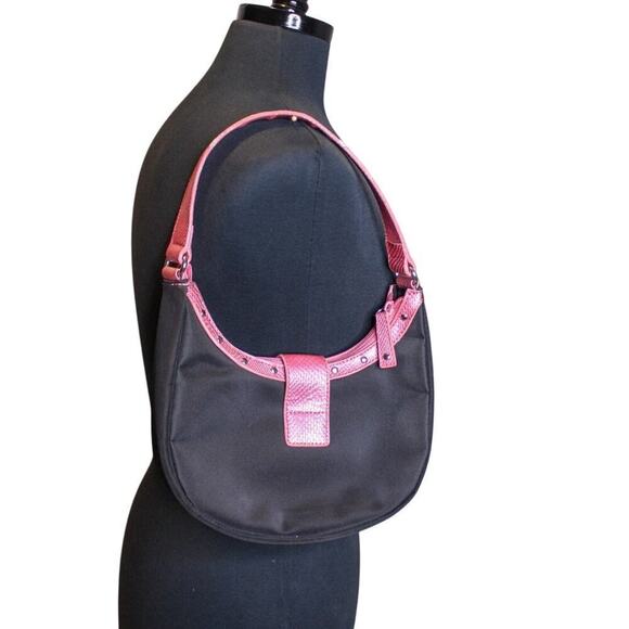 Esprit Crescent Shoulder Bag Rhinestone Buckle Pink Black Vintage Y2K - Picture 3 of 4